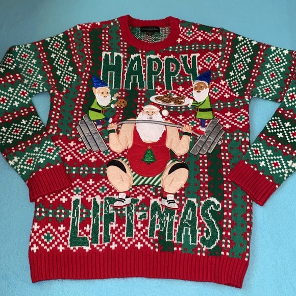 BLIZZARD BAY 3D ugly Christmas sweater Santa bodybuilder long sleeve size M - Picture 1 of 9